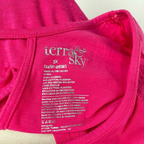 Terra & Sky Pink Knit Crochet Top 3X (24-26W) Short Sleeves Pullover Cot/Poly - Picture 10 of 10